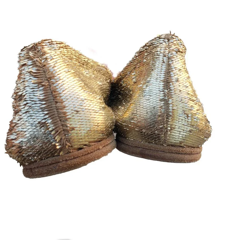 Pedro Garcia Greta Ballet Flats 38.5 Gold Lame Leather Shoes Bows Round Toe - Picture 4 of 9